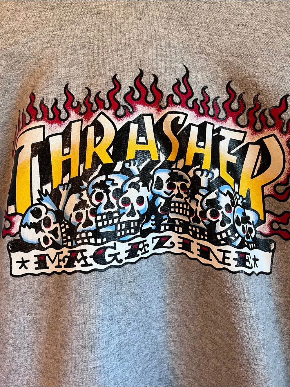 Thrasher Magazine KRAK SKULLS PULLOVER Hoodie HEATHER GREY size large